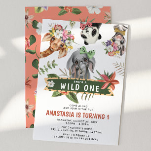 Söt Vild En JUNGLE Flicka 1-års Födelsedagsfest Inbjudningar