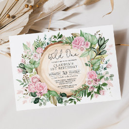 Söt Vild En Rosa  Blommigt Flickans födelsedag Inbjudningar