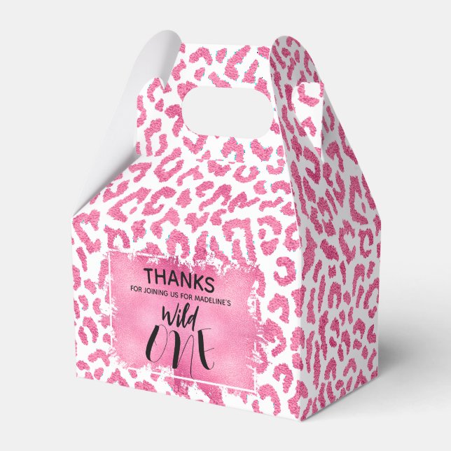 Söt vild en rosa leopard 1-årsdag presentaskar (Framsidan Sidan)