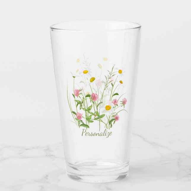 Söt Vild Flowers Daisy Carnation Rosa Glaskopp (Framsida)