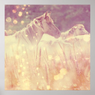 Söt Vild Mustang Guld Glitter Horse Poster