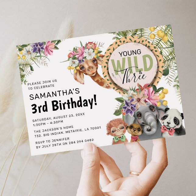 Söt Vild, Ung & Tre Djungel 3-årsfest Inbjudningar (Skapare uppladdad)