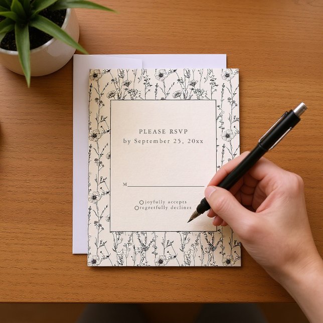 Söt vilda blommor sömlösa mönster OSA kort (Pretty wildflowers seamless pattern RSVP card.)