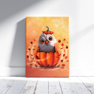 Söt vildliv av en uggla: Höstens skog Canvastryck