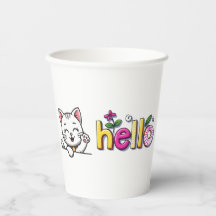 Söt Vinkande Katt Hej Färgglad Fest Pappersmugg
