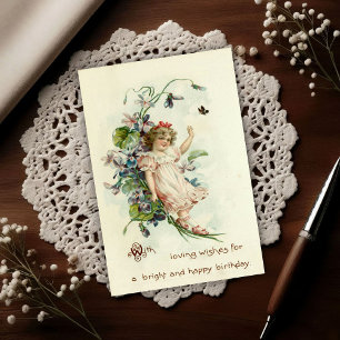 Söt Vintage 1908 Blommig Flickfödelsedag Vykort