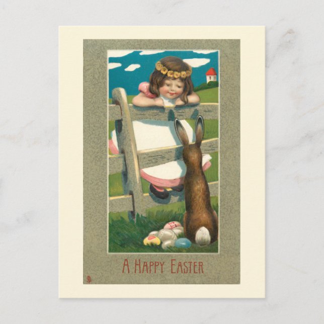 Söt Vintage Barn, Påskhare och ägg Vykort (Framsida)