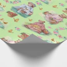 Söt Vintage Bear Tea Party Soft Grönt & Rosa