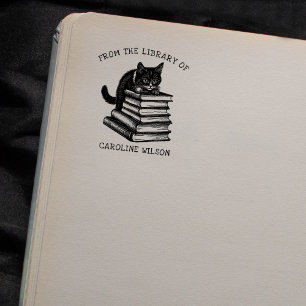Söt Vintage Bibliotek Katt Stämpel