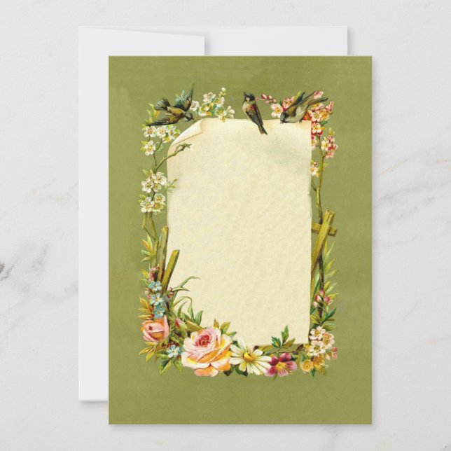 Söt Vintage Birds & Flowers Gräns Dekoration (Framsida)