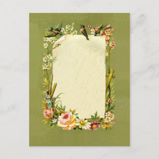 Söt Vintage Birds & Flowers Gräns Dekoration Vykort