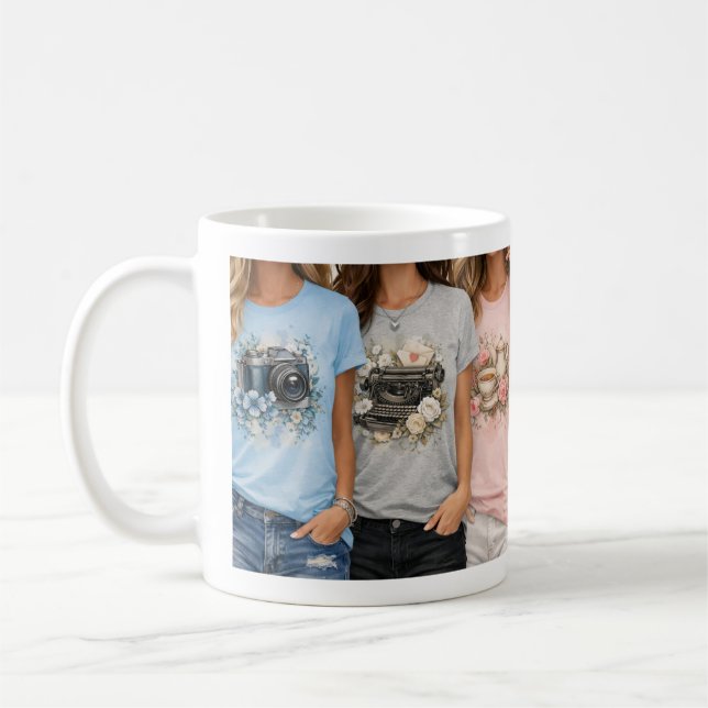 Söt vintage blommig grafisk tjejKlassisk mugg, 33  Kaffemugg (Vänster)