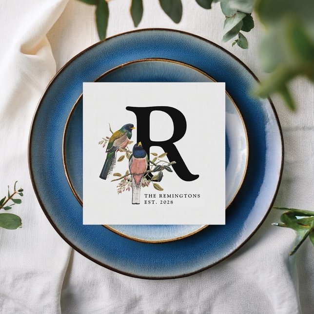 Söt Vintage bröllop Napkins w Birds & Flowers Pappersservett (Skapare uppladdad)