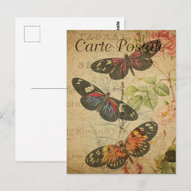 Söt Vintage Butterflies Vykort (Fram/baksida)