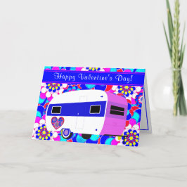 Söt Vintage Camper Mod Flowers Lycklig Valentine's Kort