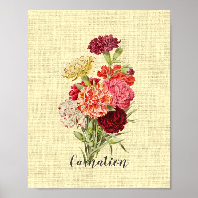 Söt Vintage Carnation Bouquet Poster (Framsidan)