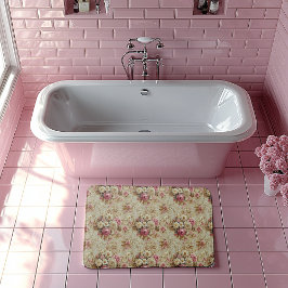 Söt Vintage Elegant Victorian Rosa Vit ros Badrumsmatta