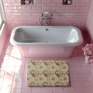 Söt Vintage Elegant Victorian Rosa Vit ros Badrumsmatta
