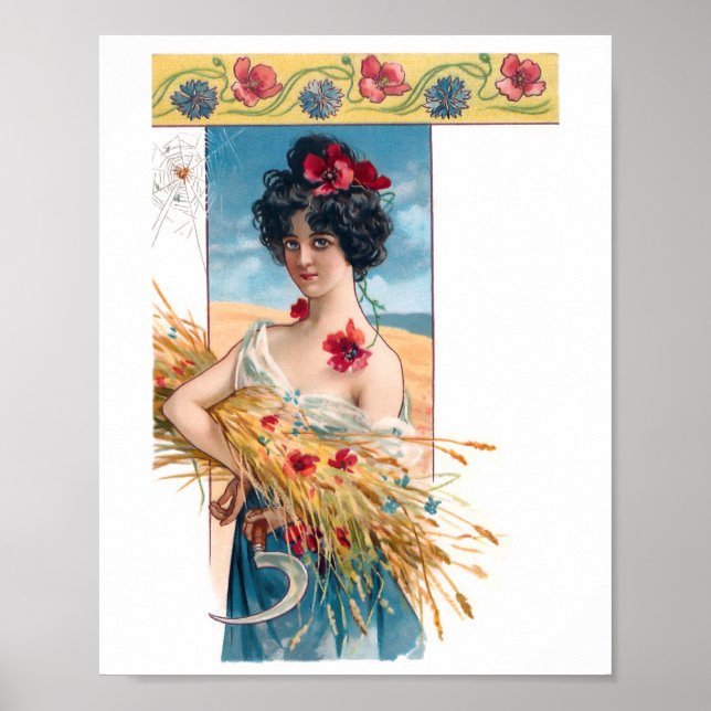 Söt Vintage Farm Girl Poster (Framsidan)
