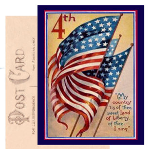 Söt Vintage Fjärde juli Patriotic Flagga Vykort