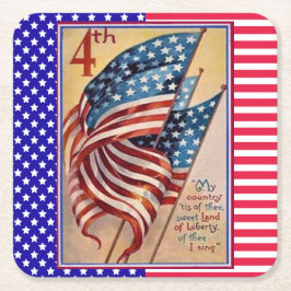 Söt Vintage Flaggor Fjärde juli Patriotic Flagga Underlägg Papper Kvadrat