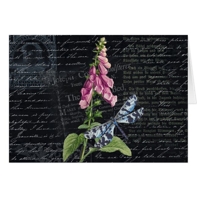 Söt Vintage Flower & Butterfly botaniskt kort (Framsidan Horizontal)