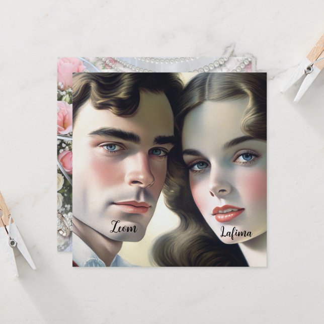 Söt Vintage-fotograf Spara datum på ecru-papper Inbjudningar (Fram/Back In Situ)