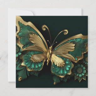 Söt Vintage Grönt & Guld Butterfly