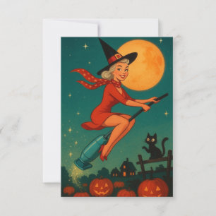 Söt Vintage Halloween-häxa på kvast