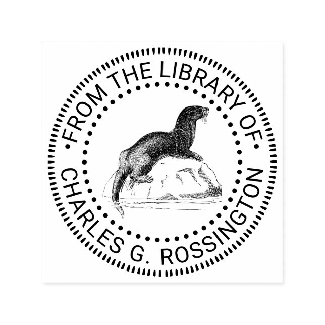Söt Vintage Havsutter Ritning Bibliotek Boknamn Självfärgande Stämpel (Design)