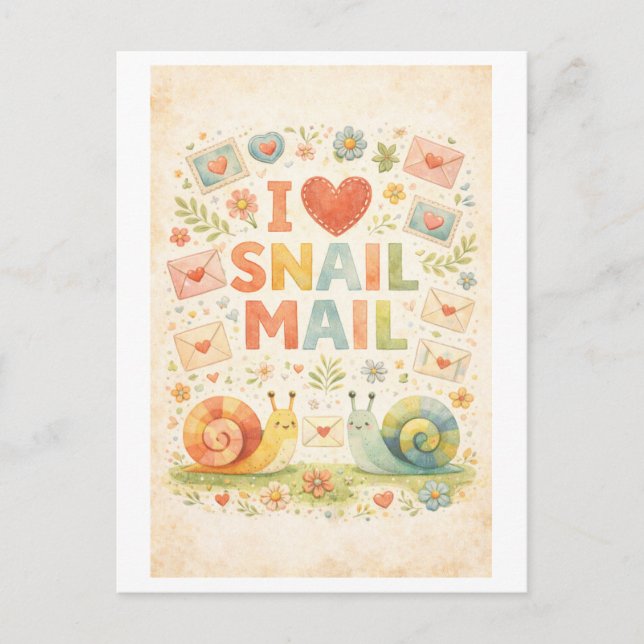 Söt Vintage "Jag älskar Snail Mail" vykort (Framsida)