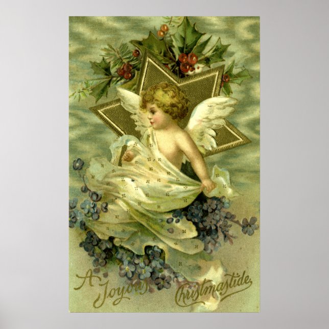 Söt Vintage jul Cherub Poster (Framsidan)