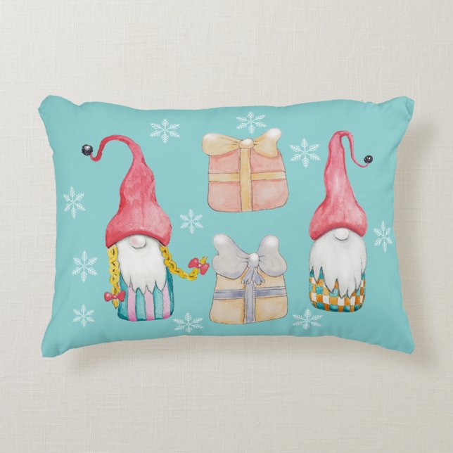 Söt Vintage Jul Tomte Gnome Prydnadskudde (Framsidan)