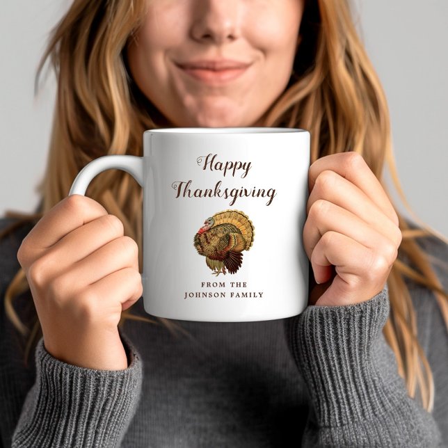 Söt Vintage Kalkon Glad Thanksgiving Kaffemugg (Cute Vintage Turkey Happy Thanksgiving Coffee Mug)