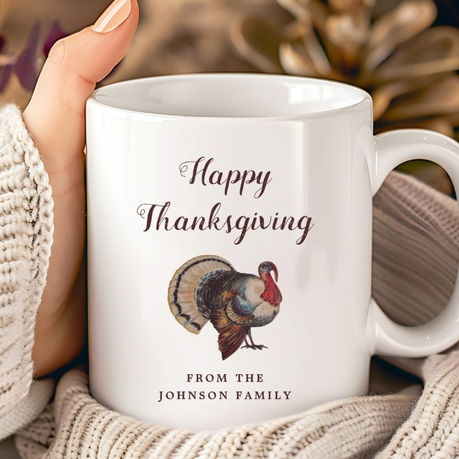 Söt Vintage Kalkon Glad Thanksgiving Kaffemugg (Cute Vintage Turkey Happy Thanksgiving Coffee Mug)