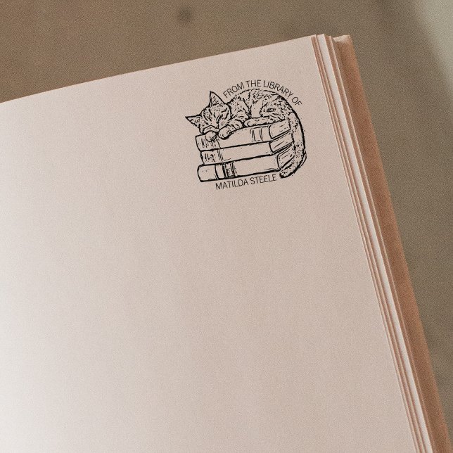 Söt Vintage Katt Bibliotek Stämpel (Skapare uppladdad)