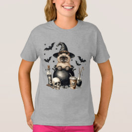 Söt Vintage Katt i en Kittel Halloween T Shirt