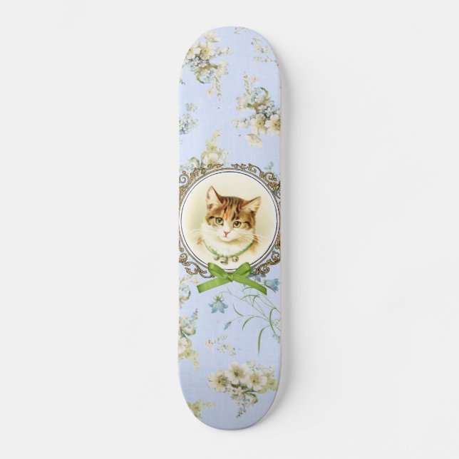 Söt vintage kattporträtt skateboard bräda 20 cm (Framsida)
