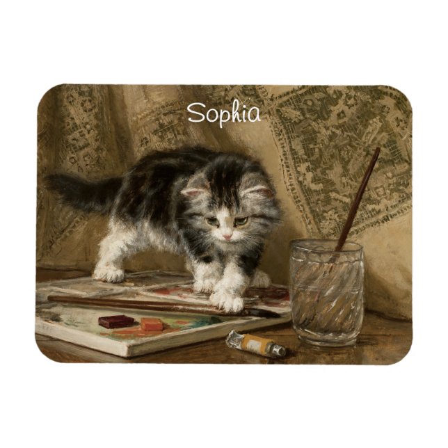 Söt Vintage Kattunge Konst, Namn Magnet (Horisontell)