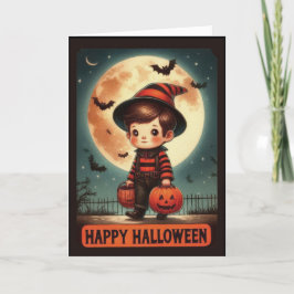 Söt Vintage Lille Trollkarlspojke Halloween Helgkort