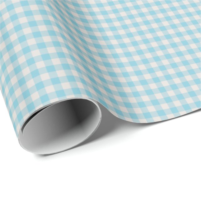 Söt Vintage Ljusblå Gingham Rutig Mönster Presentpapper (Rullad Hörn)