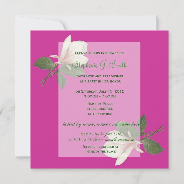 söt vintage magnolia rosa möhippa inbjudningar (Framsida)