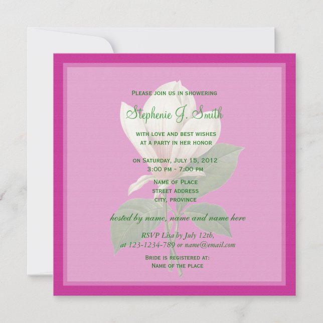 söt vintage magnolia rosa möhippa inbjudningar (Framsida)