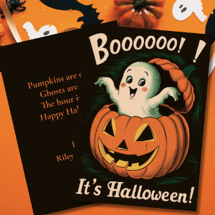 Söt Vintage Pumpa & Spöke Boo Det är Halloween Julkort