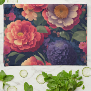 Söt vintage Red Orange lila morsa peony blommigt Kökshandduk