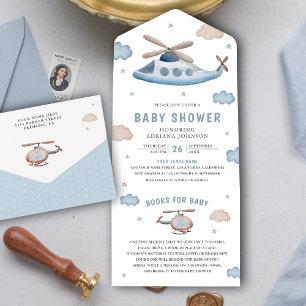 Söt Vintage Retro Blå Helikopter Baby Shower