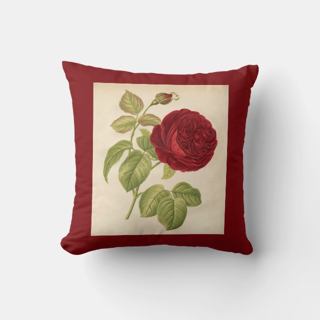 Söt Vintage Röd ros Flower Botanical Blommigt Kudde (Framsida)
