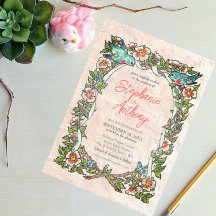 Söt Vintage Rosa Blommigt Bluebird Gräns Bröllop