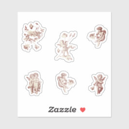 Söt Vintage Rosa Kerub Cupid Änglar Blommor Set Klistermärken