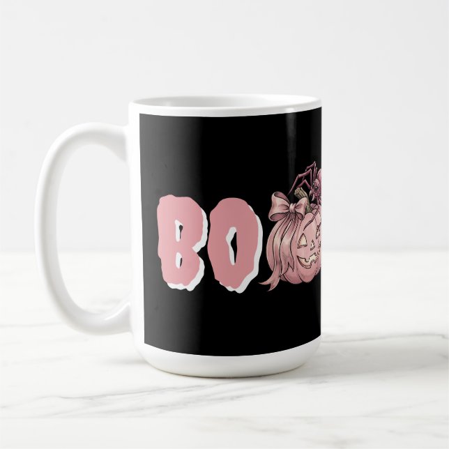 Söt Vintage Rosa Pumpa & Spindel - Halloween BOO Kaffemugg (Vänster)